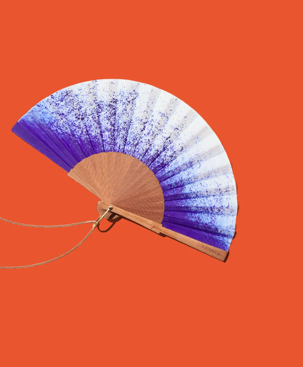 A FAN OF Abanico Éventail blue splash handmade copia