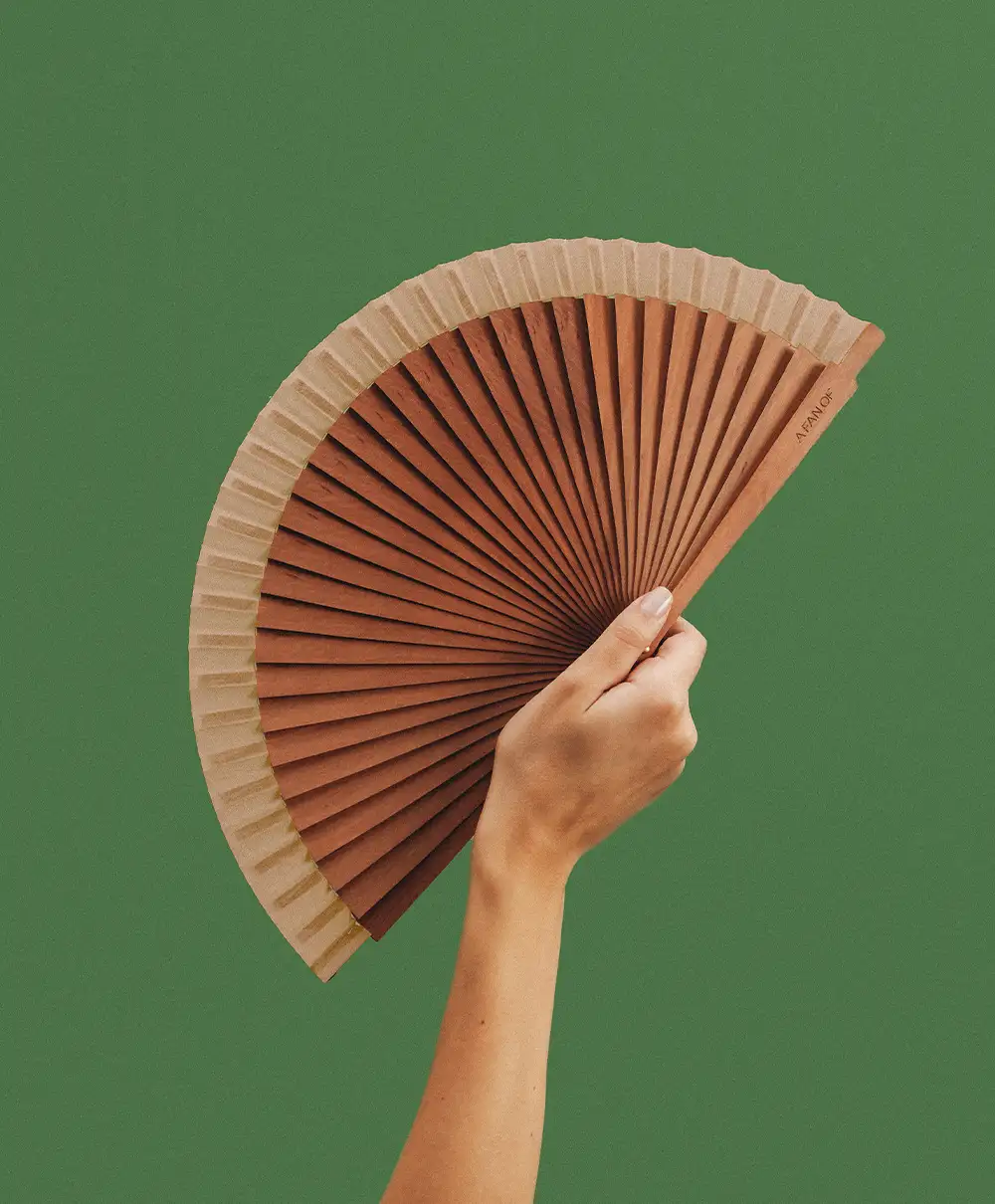Abanico Madera - Tela beige